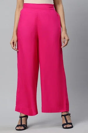 Bright Pink Ankle Length Solid Palazzo