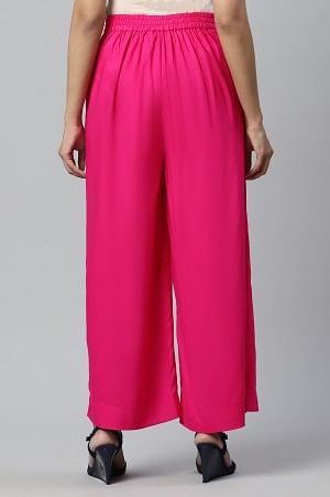 Bright Pink Ankle Length Solid Palazzo