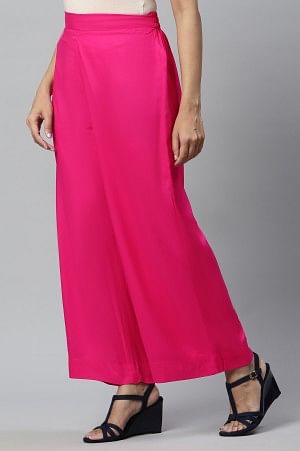 Bright Pink Ankle Length Solid Palazzo