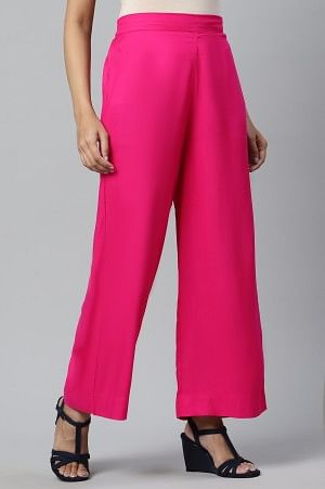 Bright Pink Ankle Length Solid Palazzo