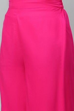 Bright Pink Ankle Length Solid Palazzo