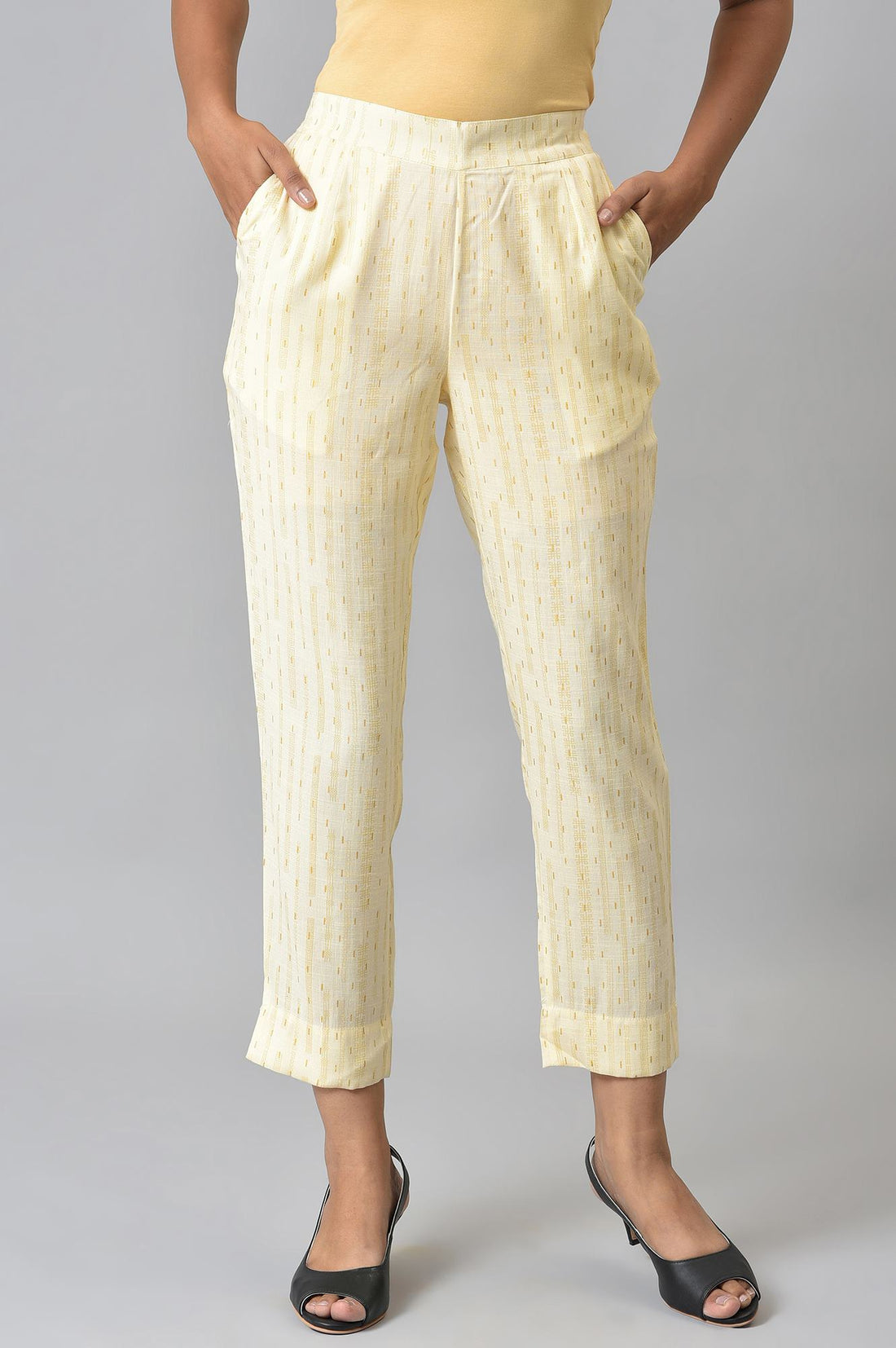 Off White Beads Cotton Blend Straight Kurta and Trouser Set