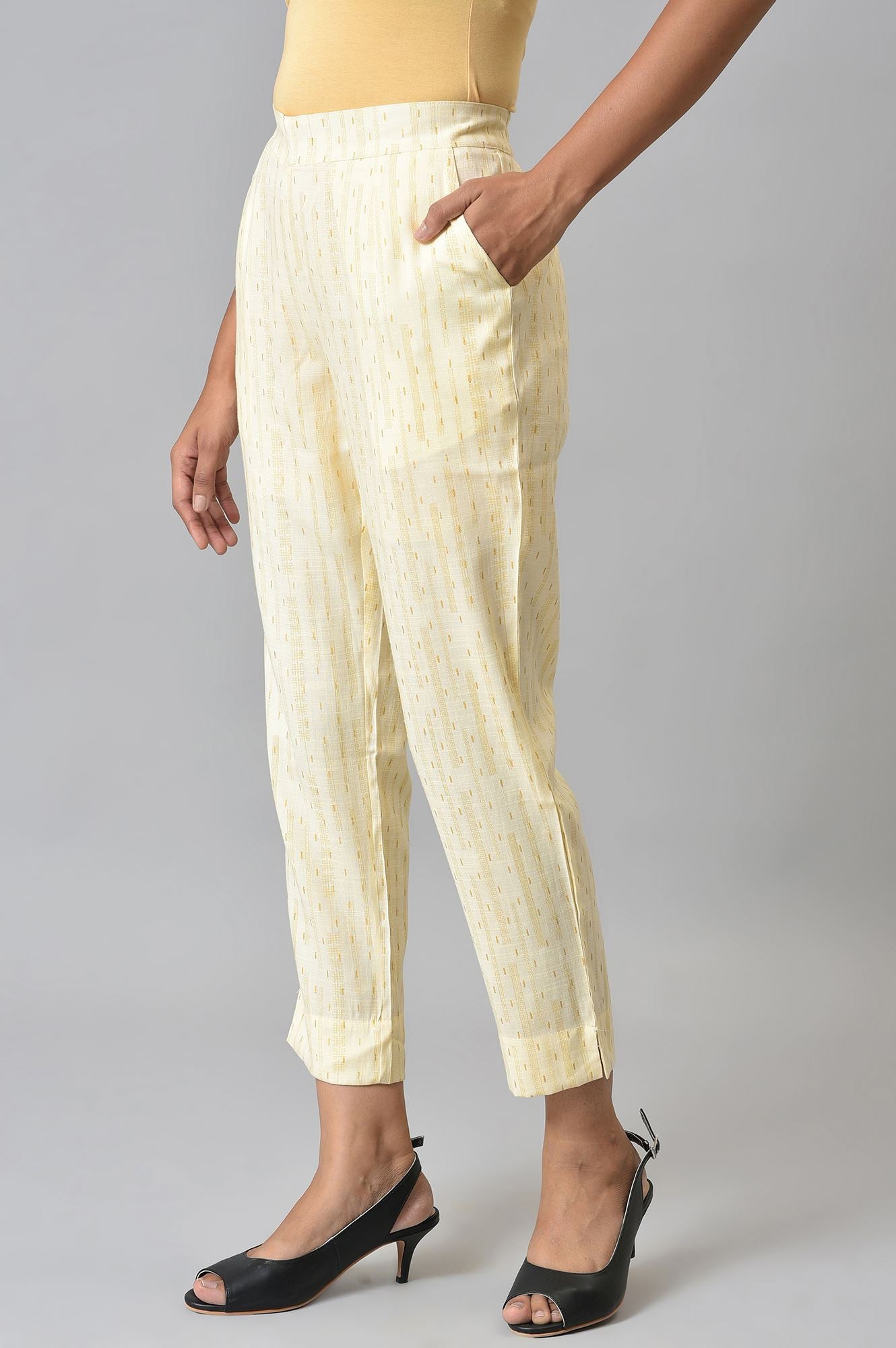 Off White Beads Cotton Blend Straight Kurta and Trouser Set
