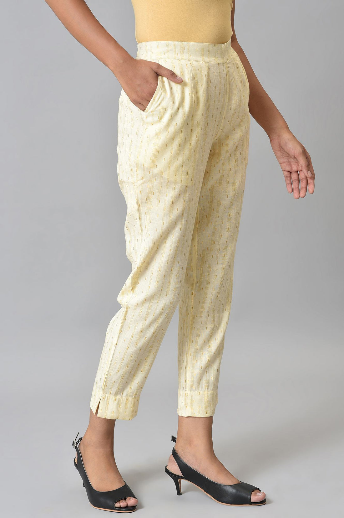 Off White Beads Cotton Blend Straight Kurta and Trouser Set