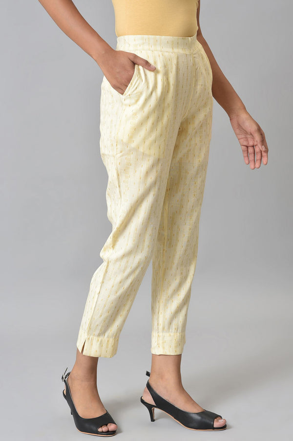 Off White Beads Cotton Blend Straight Kurta and Trouser Set