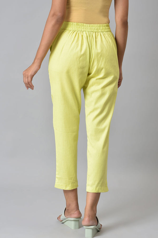 Lemon Yellow Cotton Flax Women Trousers