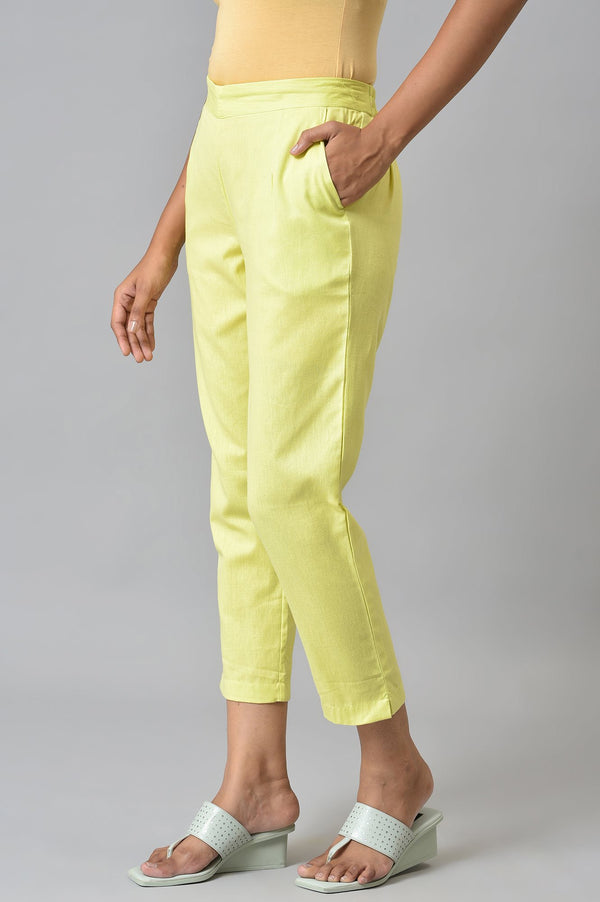 Lemon Yellow Cotton Flax Women'S Trousers