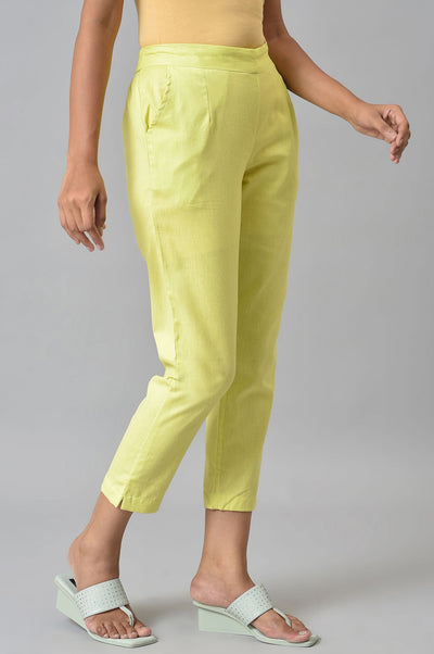 Lemon Yellow Cotton Flax Women Trousers