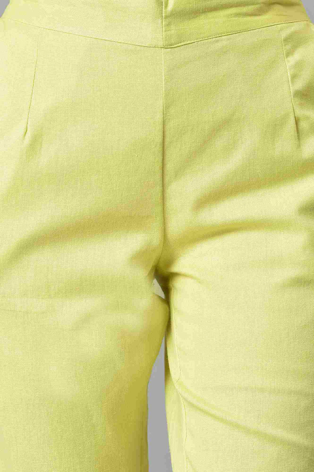 Lemon Yellow Cotton Flax Women Trousers