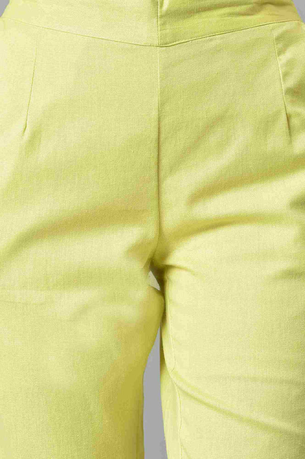 Lemon Yellow Cotton Flax Women Trousers