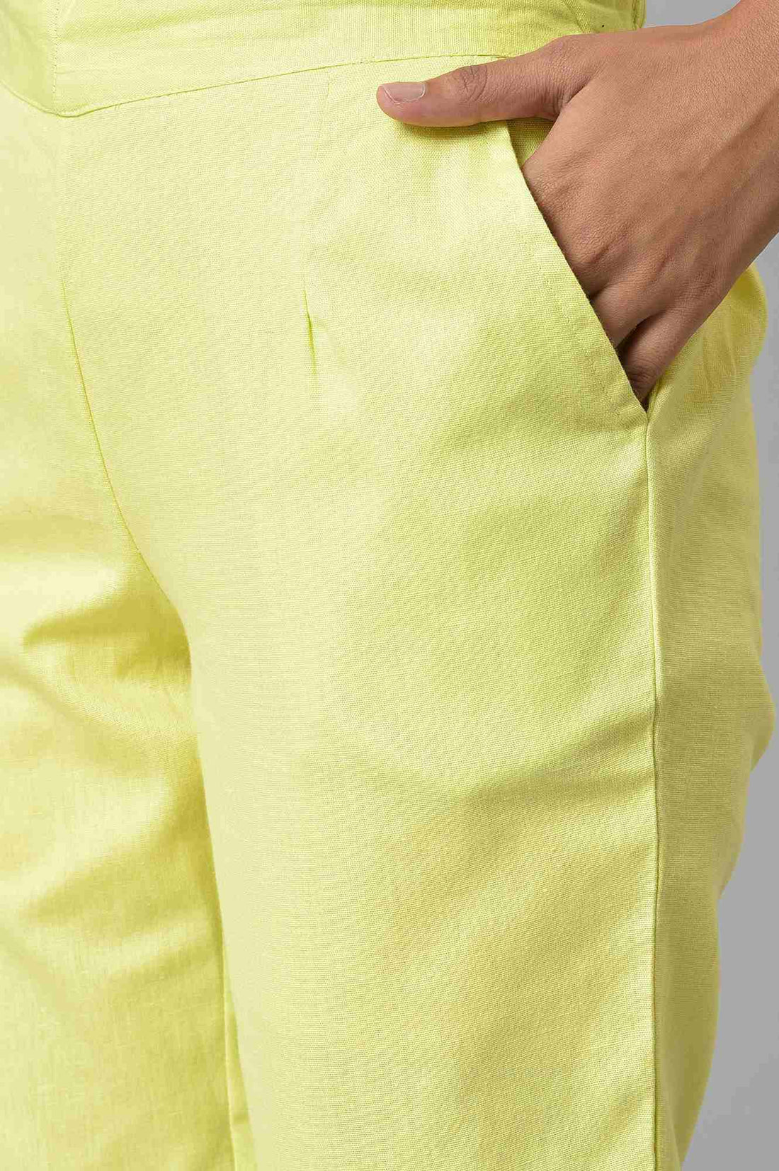 Lemon Yellow Cotton Flax Women Trousers