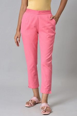 Pink Cotton Flax Women Trousers