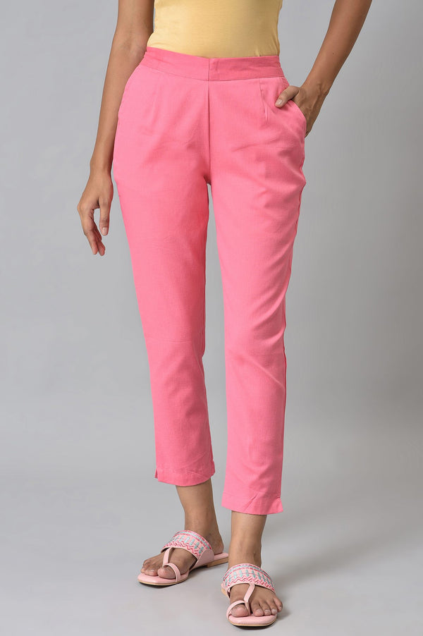 Pink Cotton Flax Women'S Trousers
