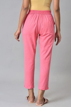 Pink Cotton Flax Women Trousers