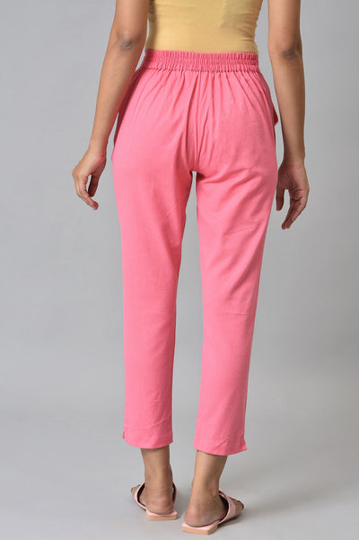 Pink Cotton Flax Women'S Trousers
