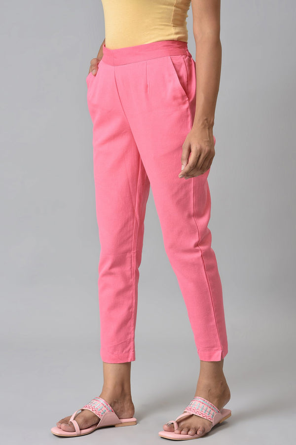 Pink Cotton Flax Women'S Trousers