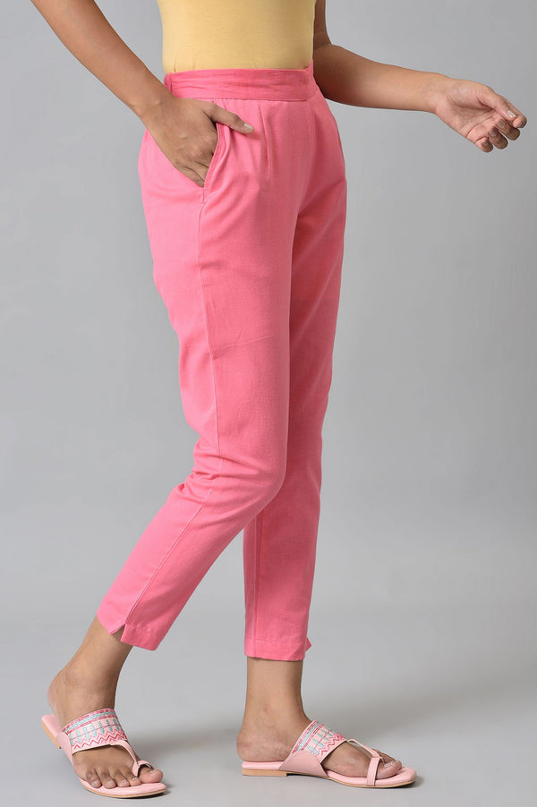 Pink Cotton Flax Women'S Trousers