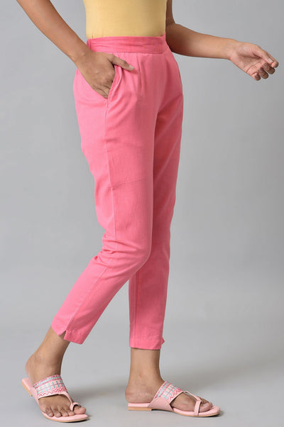 Pink Cotton Flax Women'S Trousers