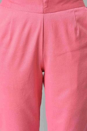 Pink Cotton Flax Women Trousers