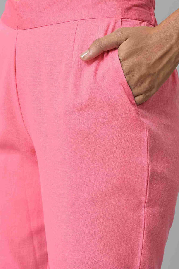 Pink Cotton Flax Women'S Trousers