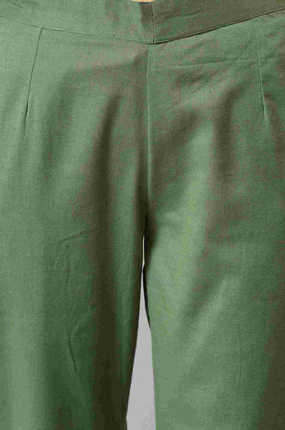 Green Cotton Flax Women Trousers