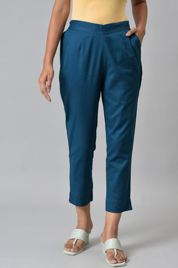 Blue Thread Embroidery Pure Cotton Straight Kurta and Trouser Set