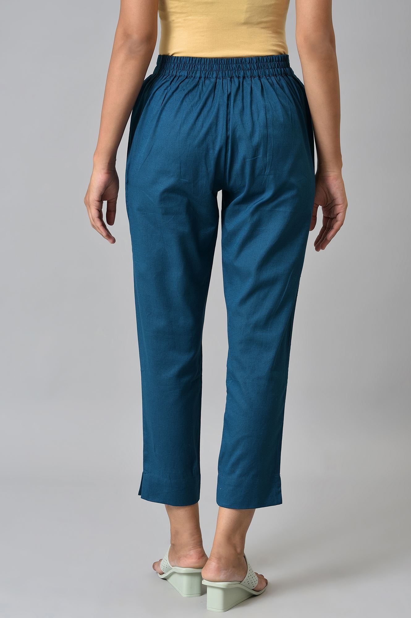 Green Yellow Cotton Flax Women Trousers