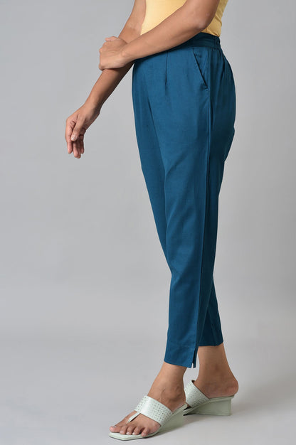 Green Yellow Cotton Flax Women Trousers