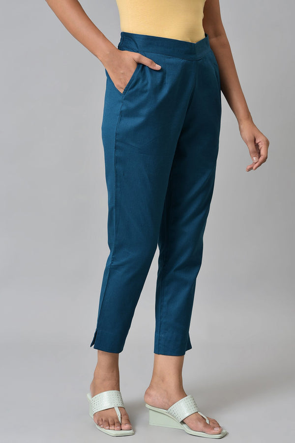 Green Yellow Cotton Flax Women'S Trousers