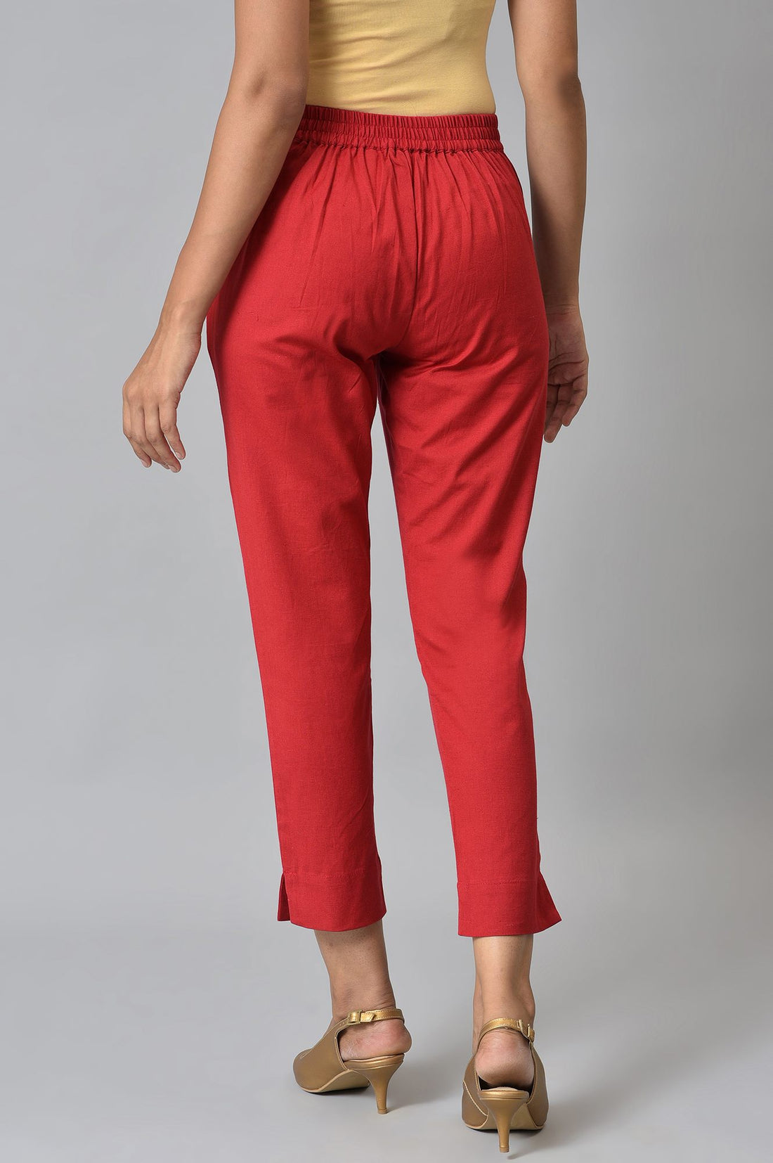Red Ankle Length Aurelia Trousers