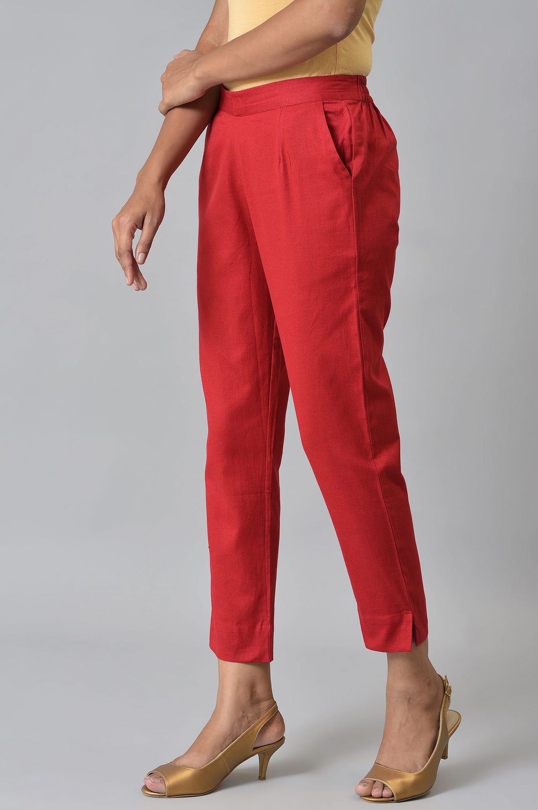 Red Ankle Length Aurelia Trousers
