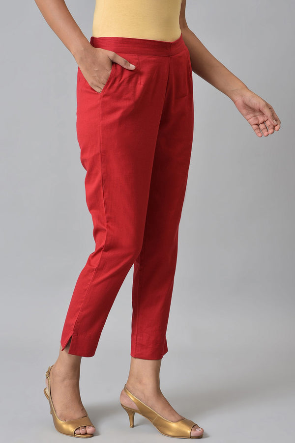 Red Ankle Length Aurelia Trousers