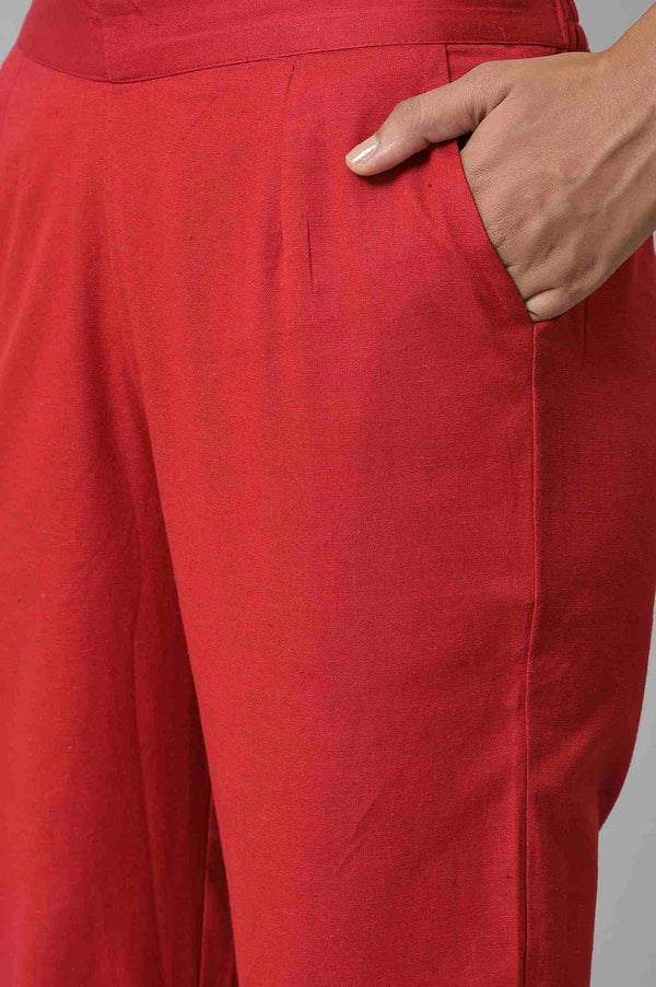 Red Ankle Length Aurelia Trousers