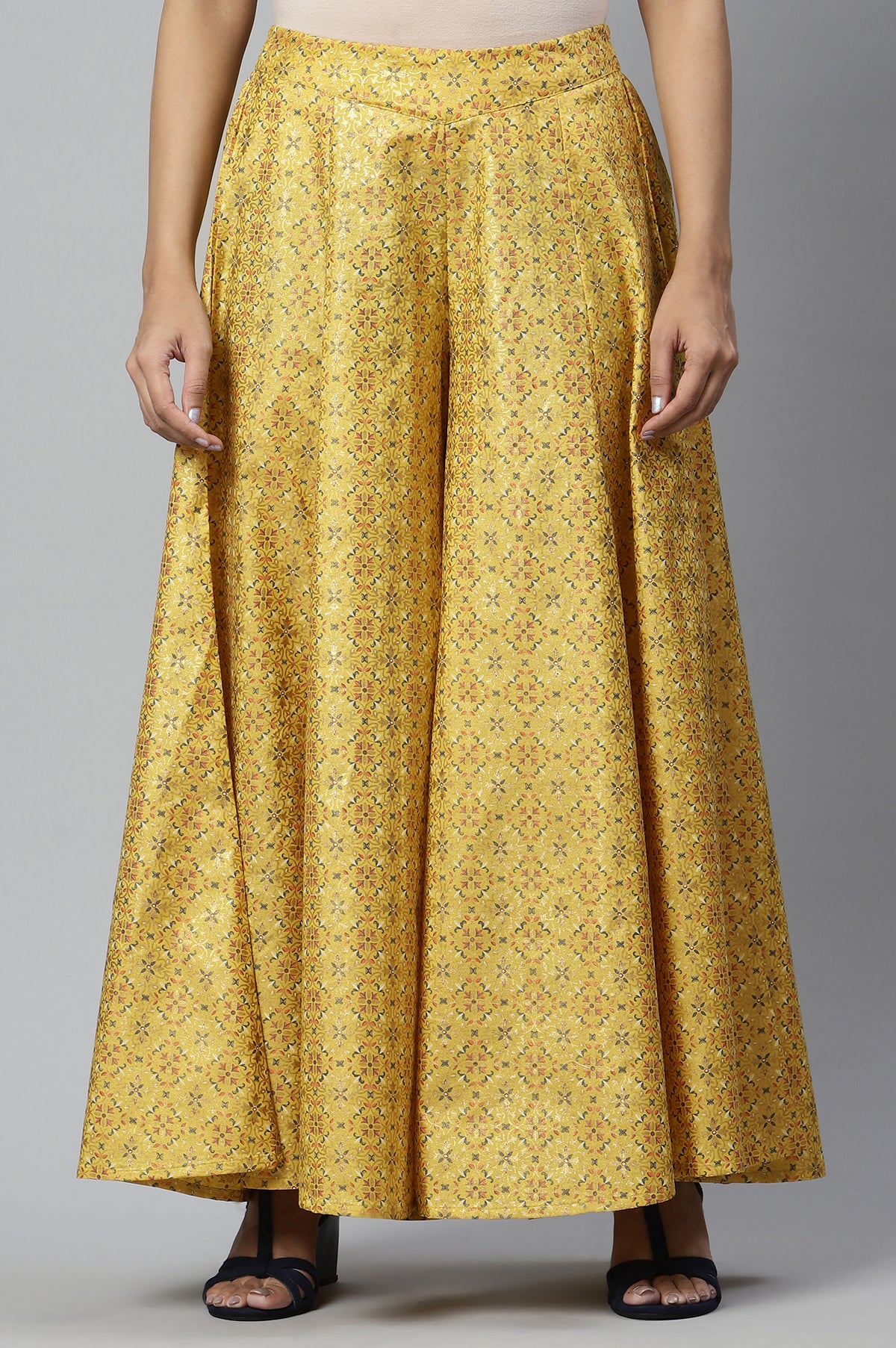 Yellow Flared Solid Palazzo - S