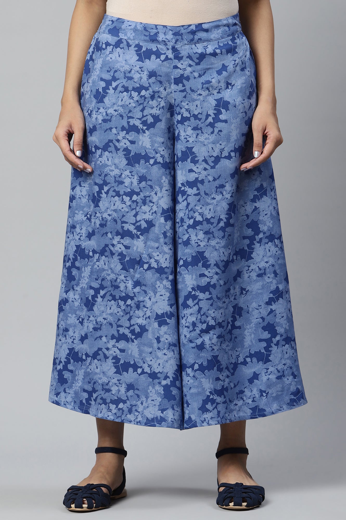 Blue Ankle Length Flared Culottes