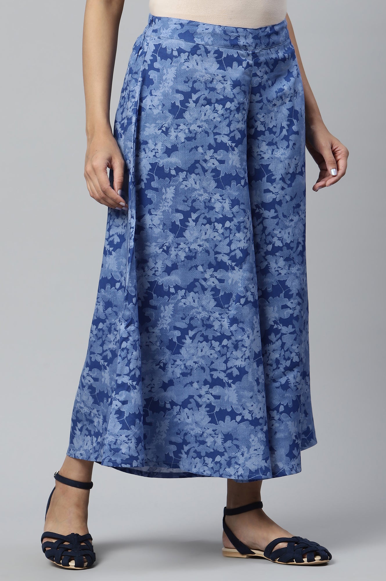 Blue Ankle Length Flared Culottes