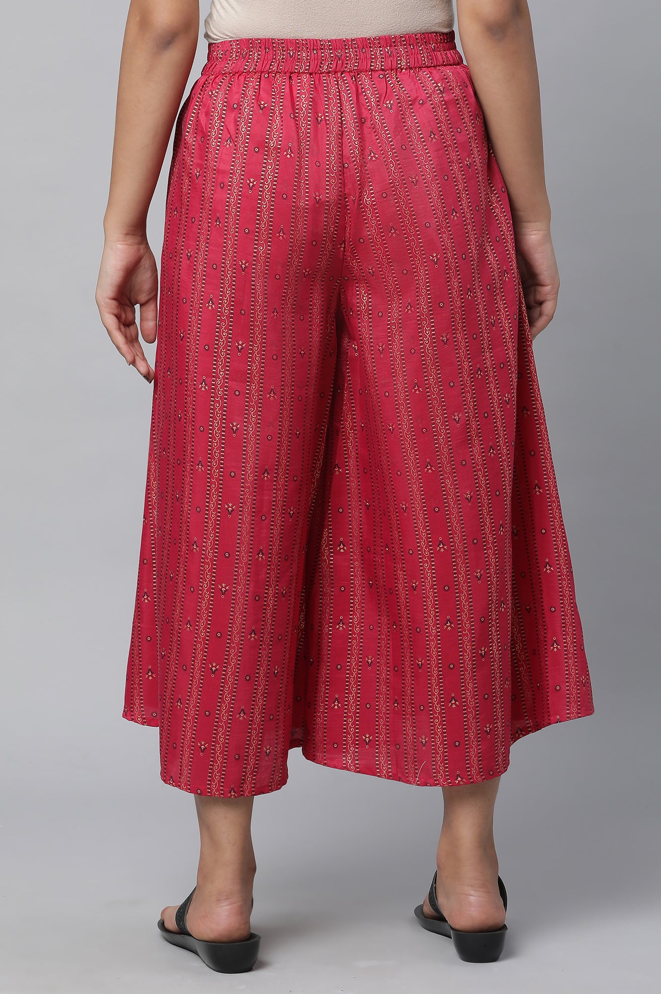 Pink Flared Stripe Print Culottes