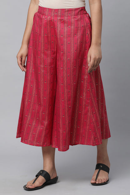 Pink Flared Stripe Print Culottes