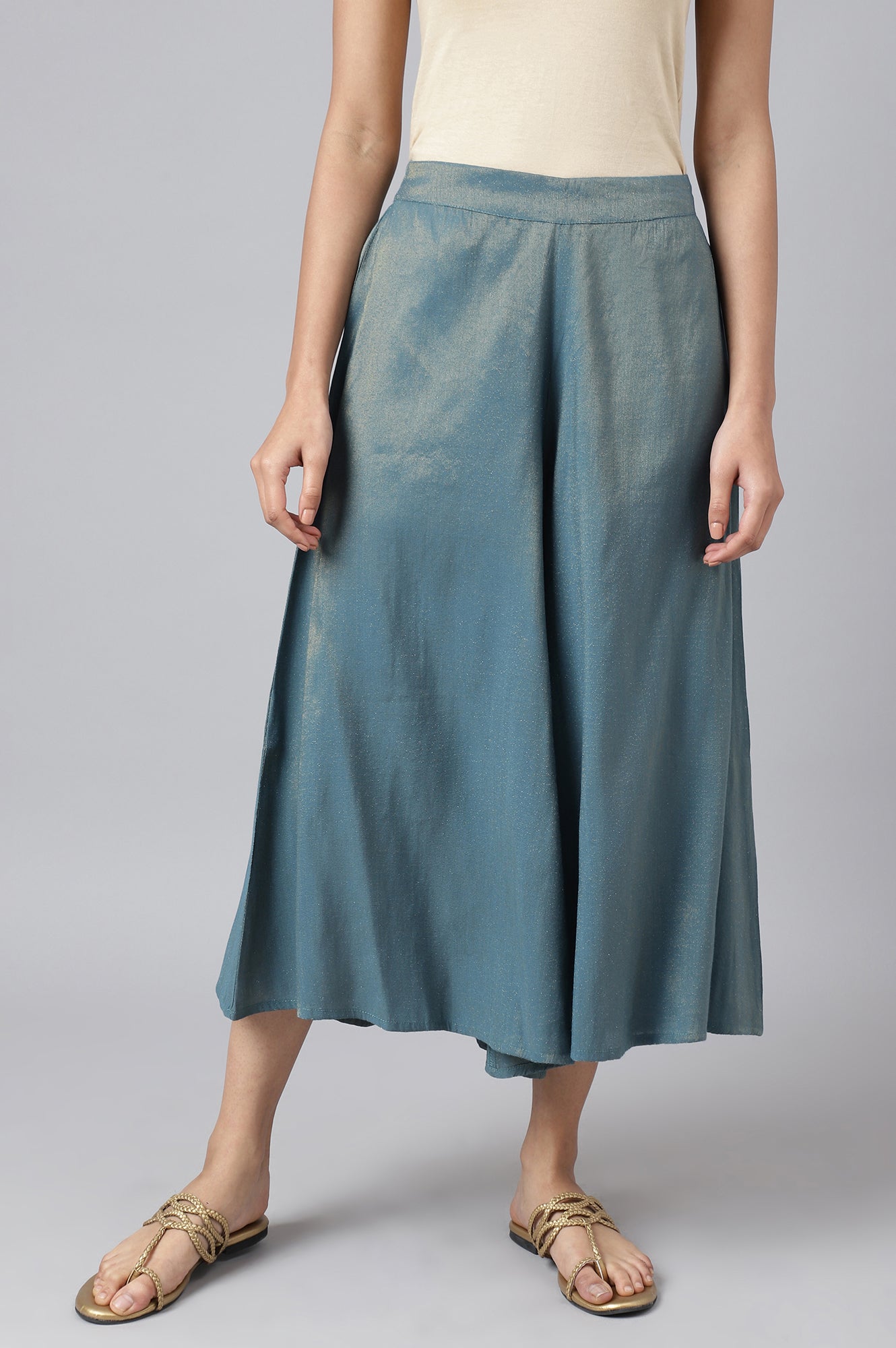 Blue Ankle Length Festive Culottes