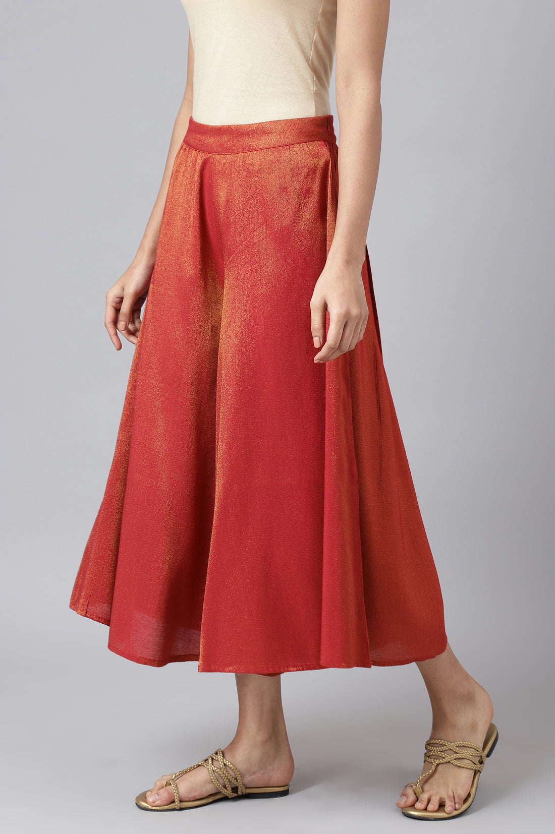 Red Ankle Length Festive Culottes