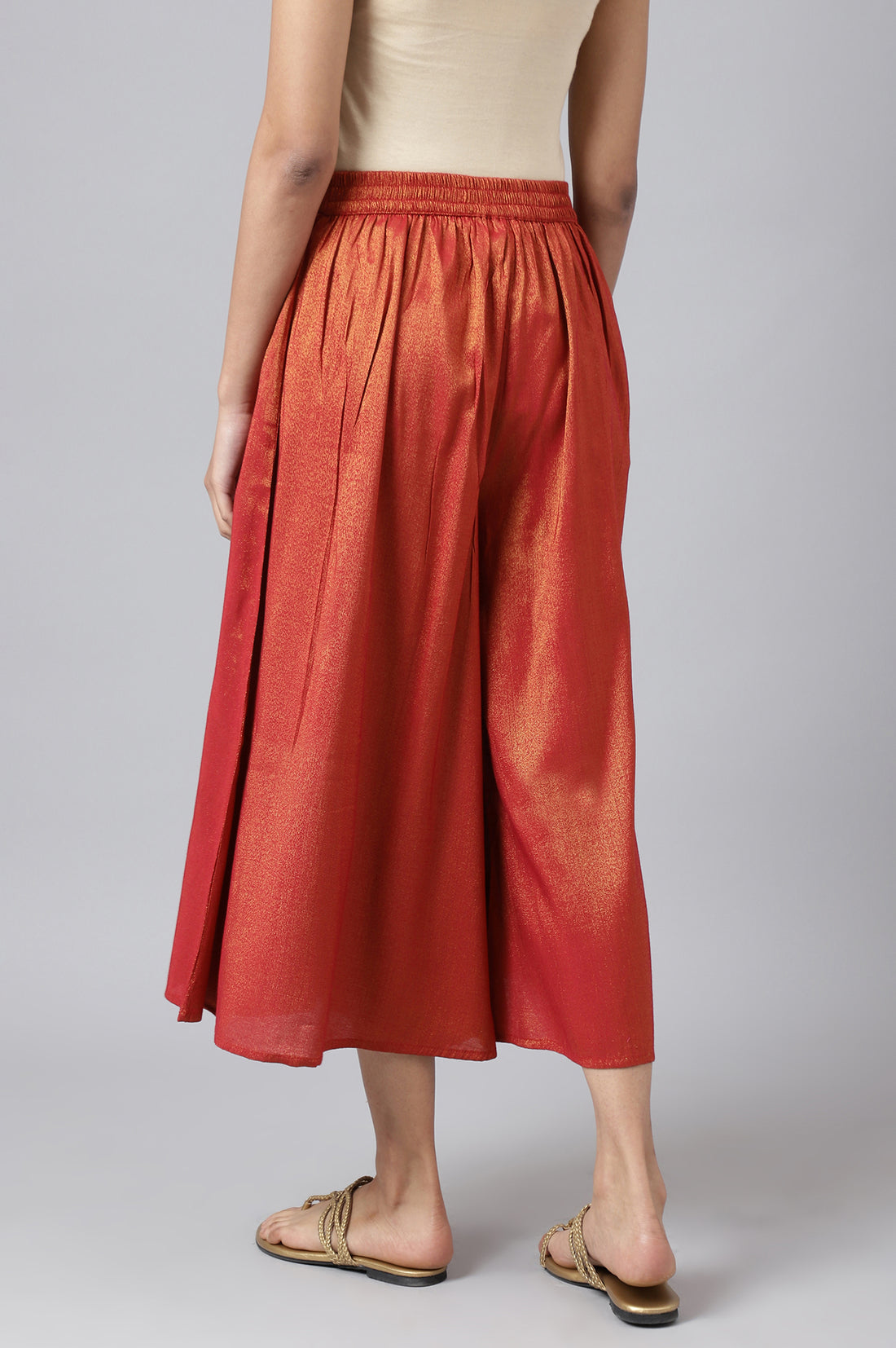 Red Ankle Length Festive Culottes