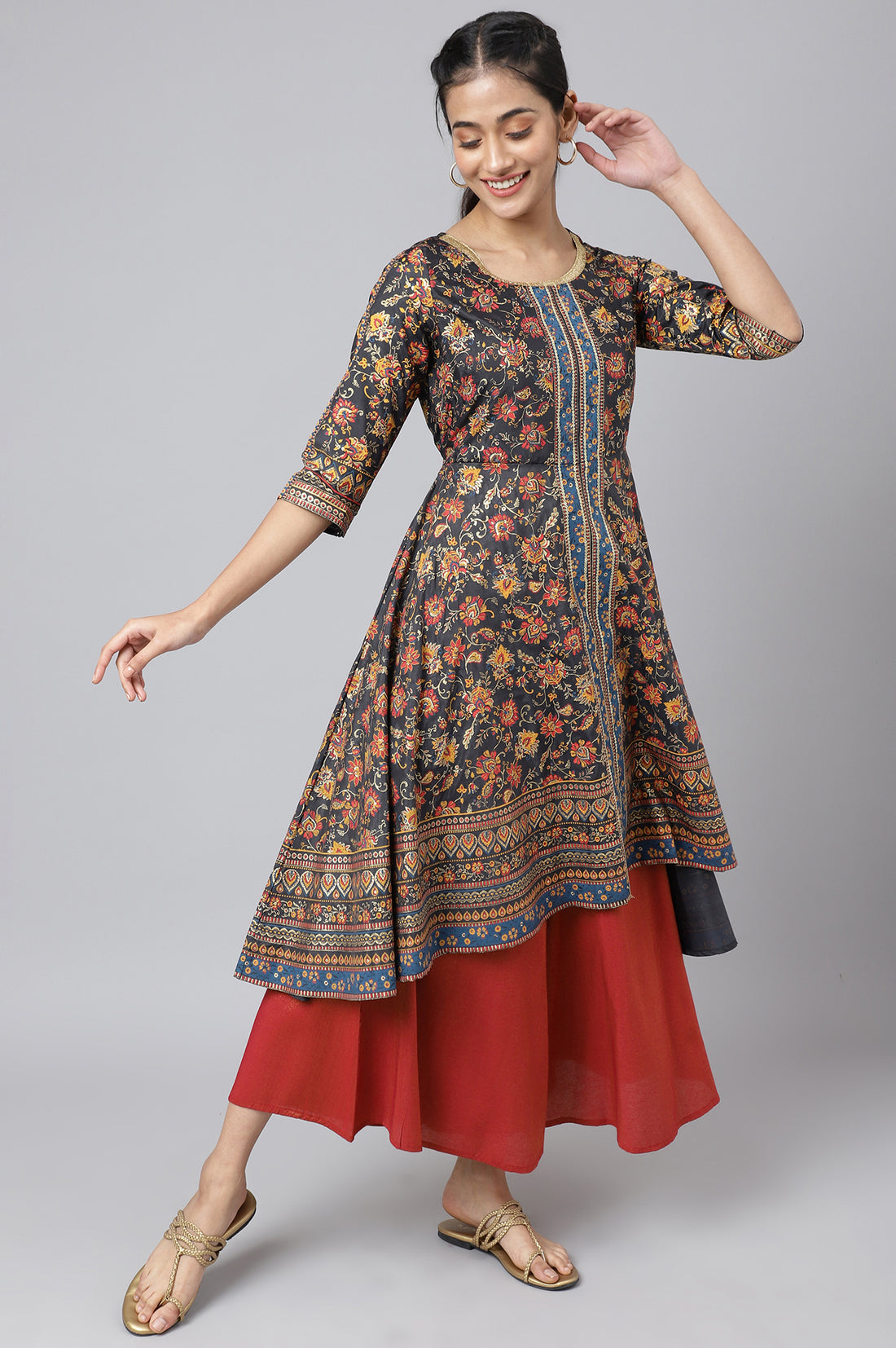 Red Ankle Length Festive Culottes