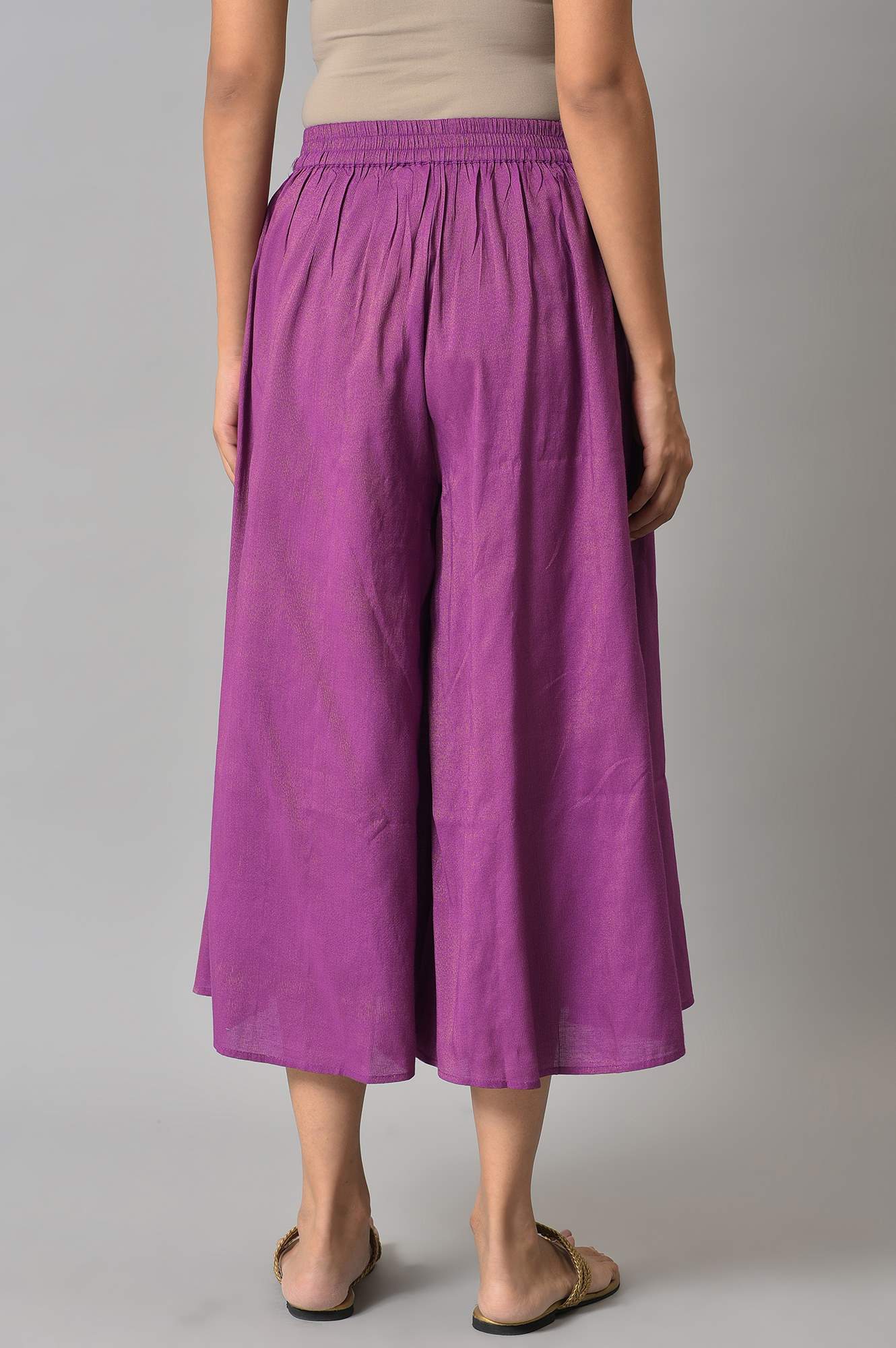 Purple Ankle Length Flared Culottes