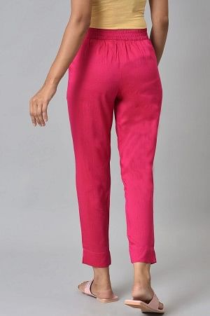 Magenta Solid Light Festive LIVA Eco Trouser Pants - XS