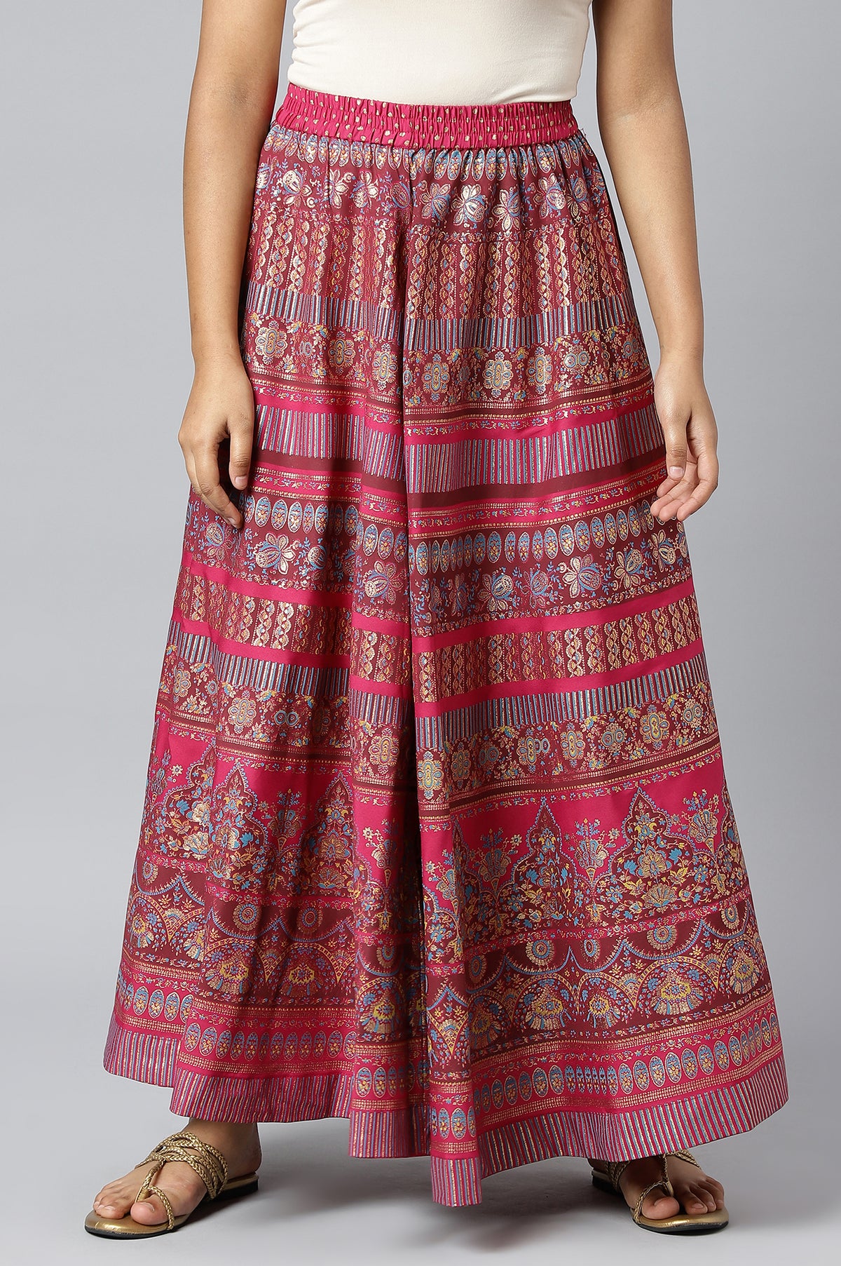 Pink Foil Print Circular Skirt - XS