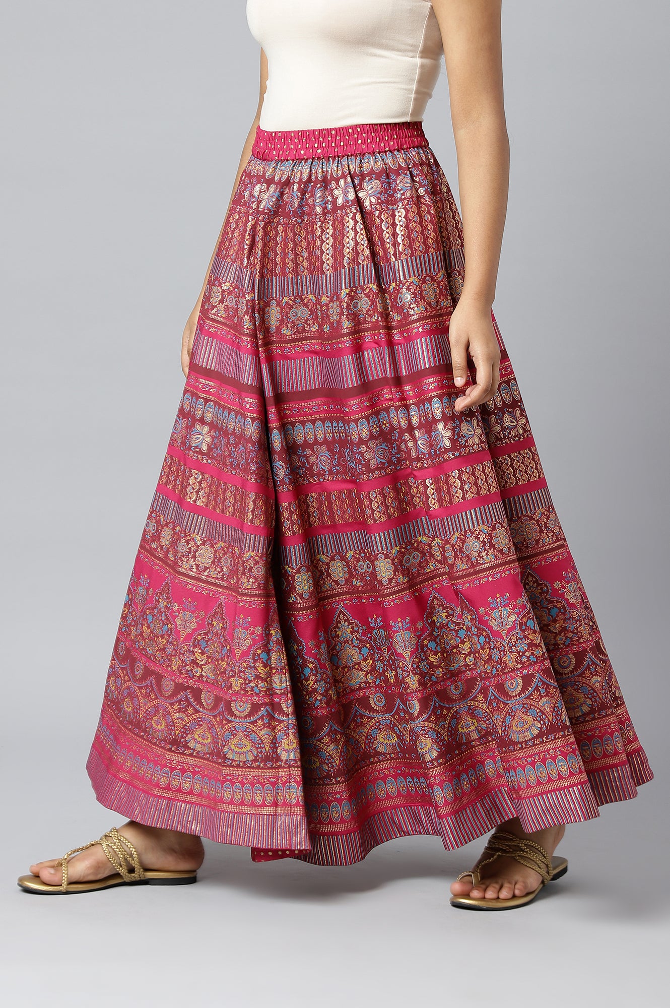 Pink Foil Print Circular Skirt