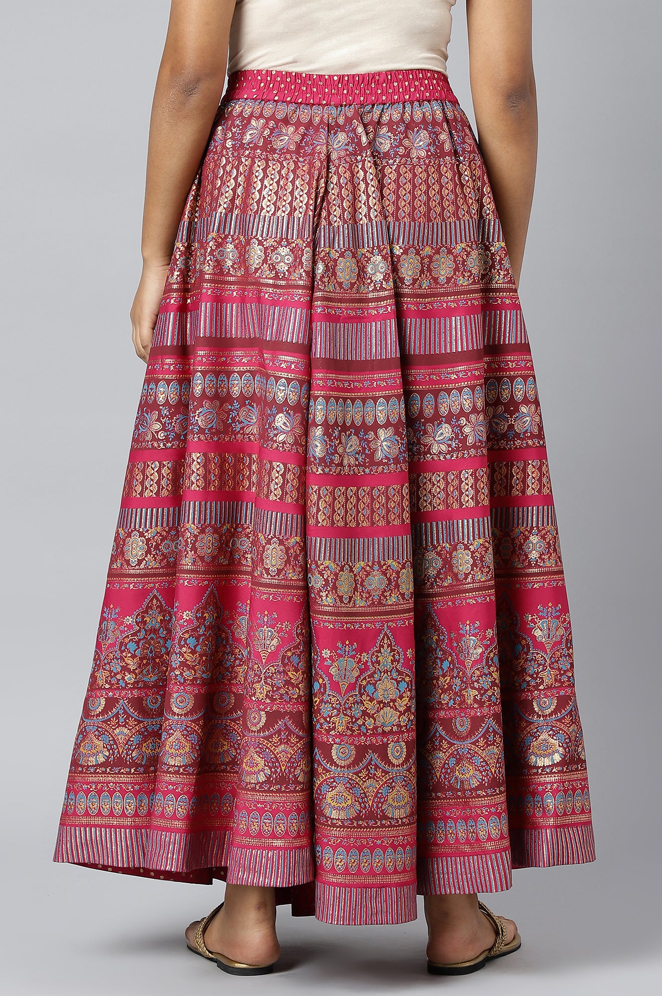 Pink Foil Print Circular Skirt