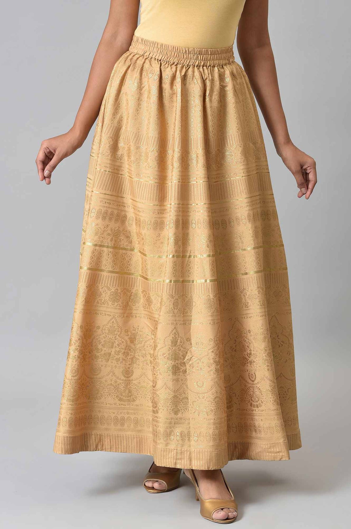 Gold Foil Printed Circular Skirt - S