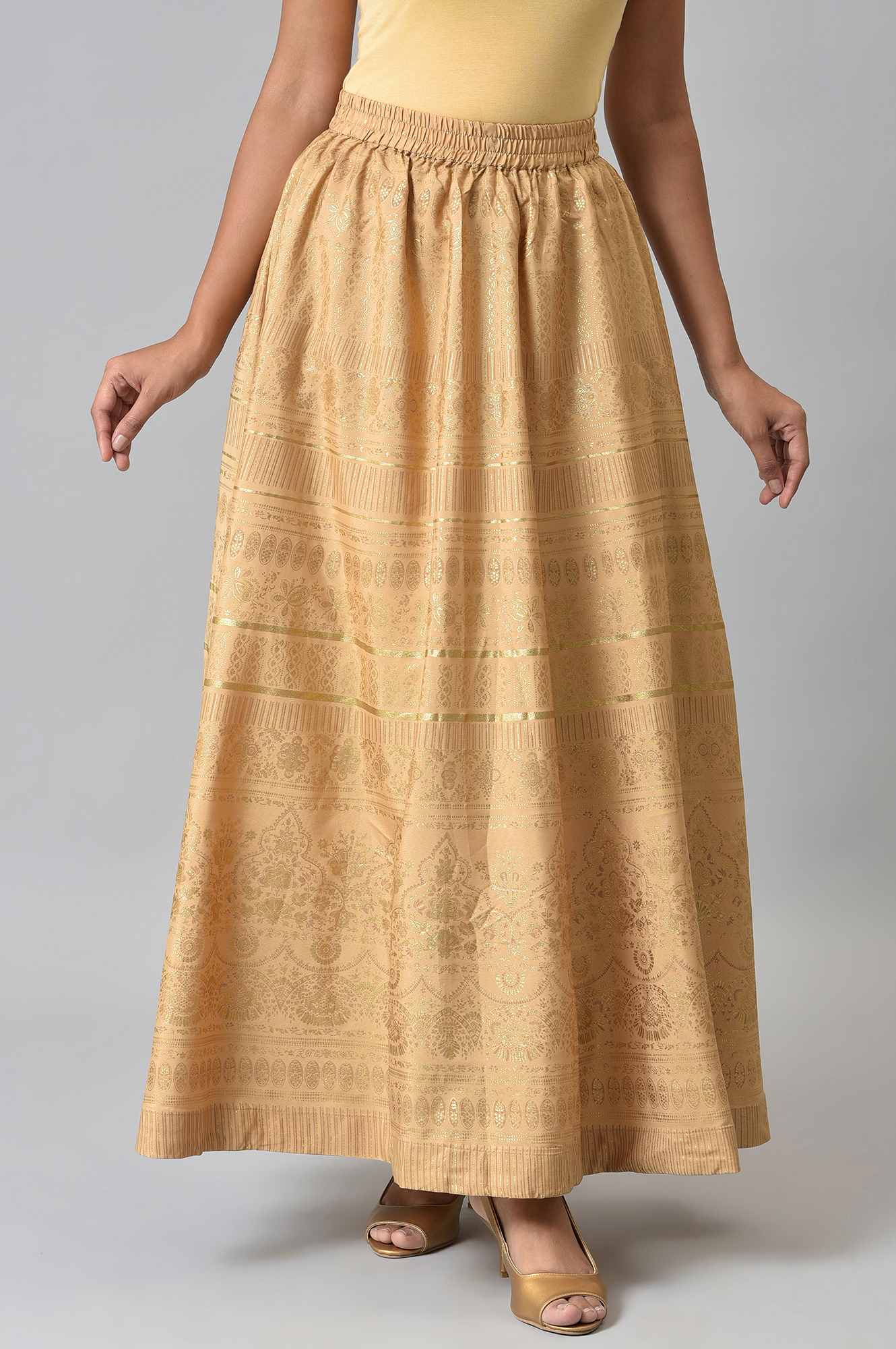 Gold Foil Print Circular Skirt