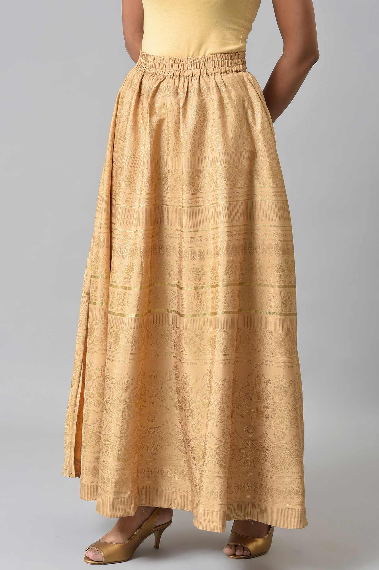 Gold Foil Print Circular Skirt